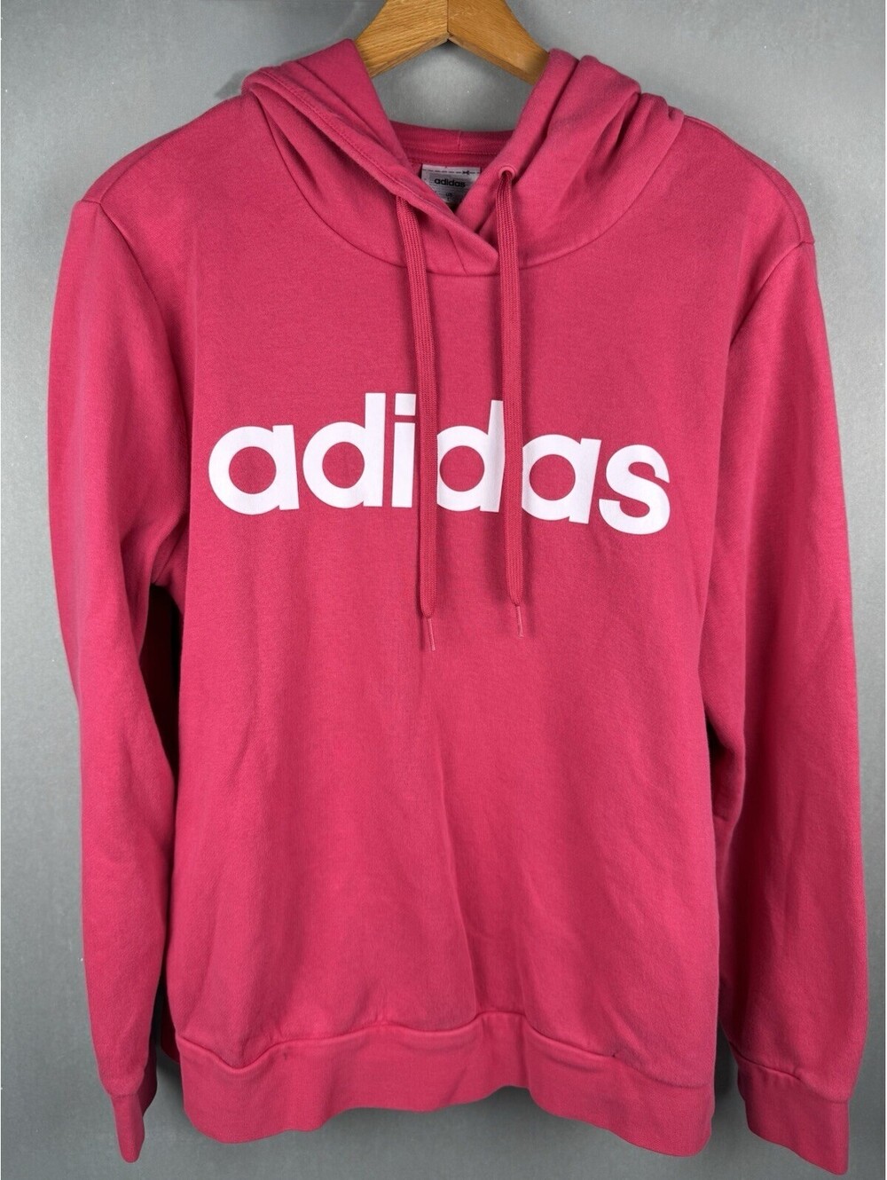 Adidas Women’s Large Pink Pullover Hoodie White Logo Fleece Sweatshirt